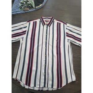 VTG 1990s Cool Coliseum Classic Shirt Men Large Striped Short Sleeve Button Down